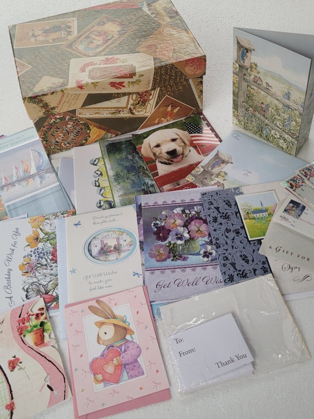 Deluxe Stationery Gift Box w/ Dividers 46 Greeting Cards Wrapping Paper 2 Bags